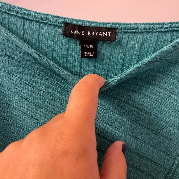Lane Bryant Tunic Top Women's 14/16 Green Ribbed Knit 3/4 Sleeve Comfy - Picture 3 of 6